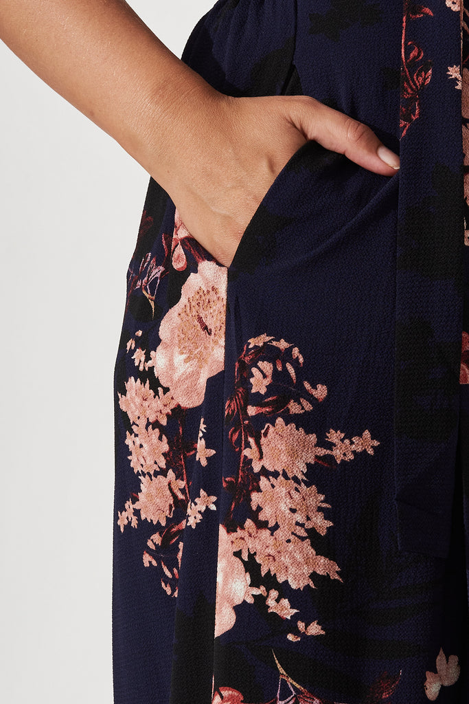 High Hopes Pants In Navy With Pink And Blush Floral - Detail