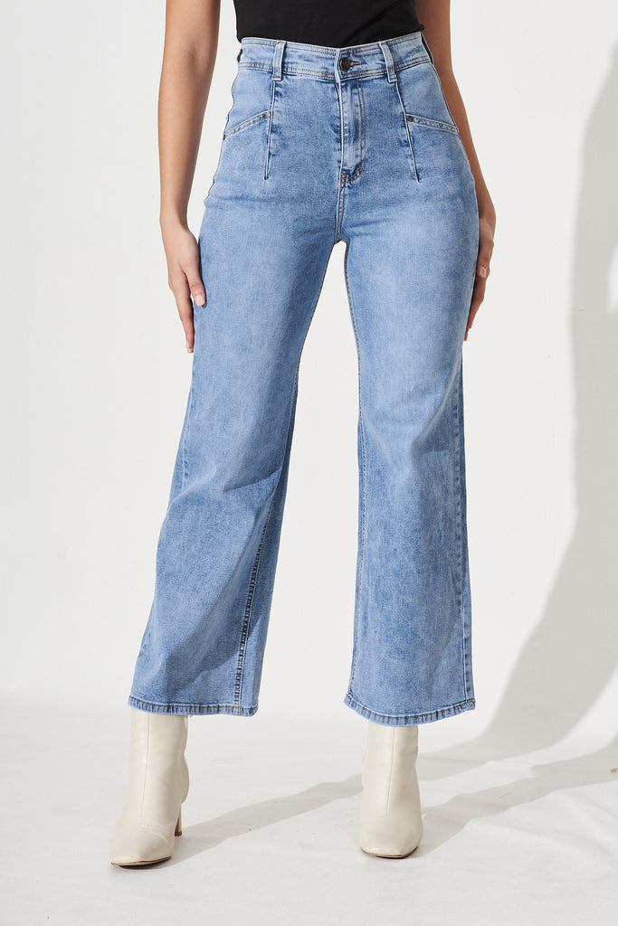 Margaret Denim Wide Leg Jeans In Light Denim - Front