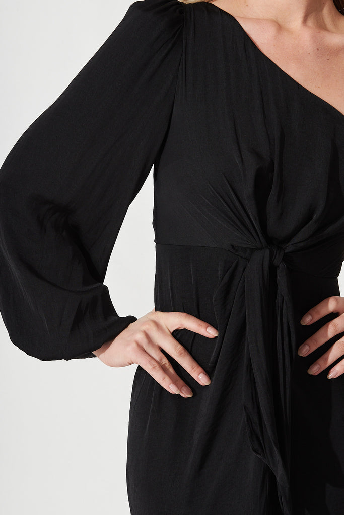 Myda Off Shoulder Midi Dress In Black - Detail