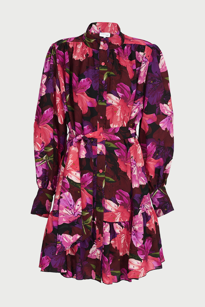 Sinclaire Shirt Dress In Black With Purple Floral Chiffon - ghost 