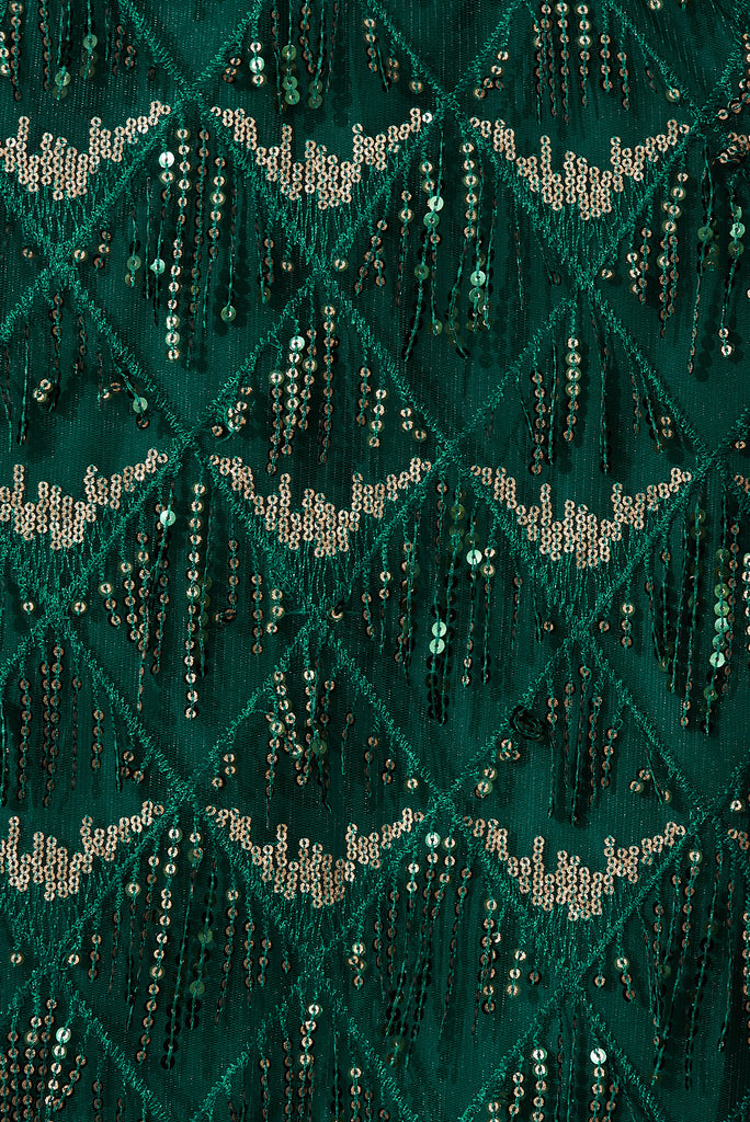 Seema Sequin Dress in Emerald Green - Fabric
