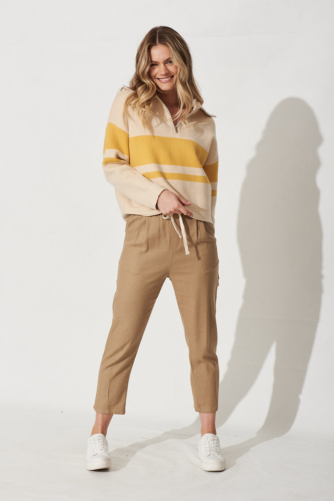 Alis Jumper in Beige and Yellow Stripe - Full Length