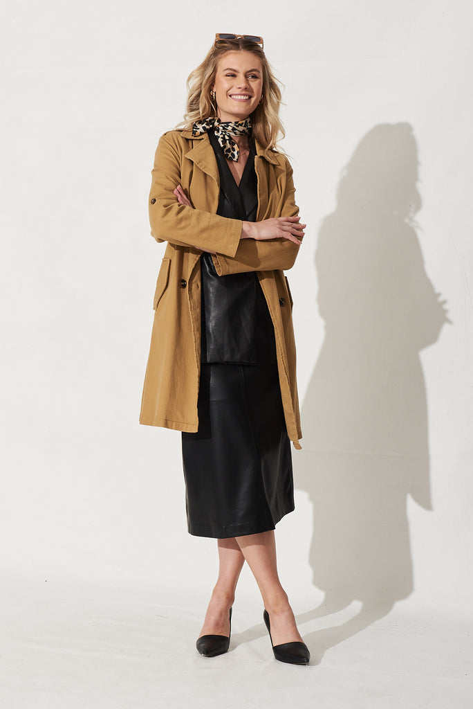 Frenchy Midi Skirt In Black Leatherette - Full Length Styling