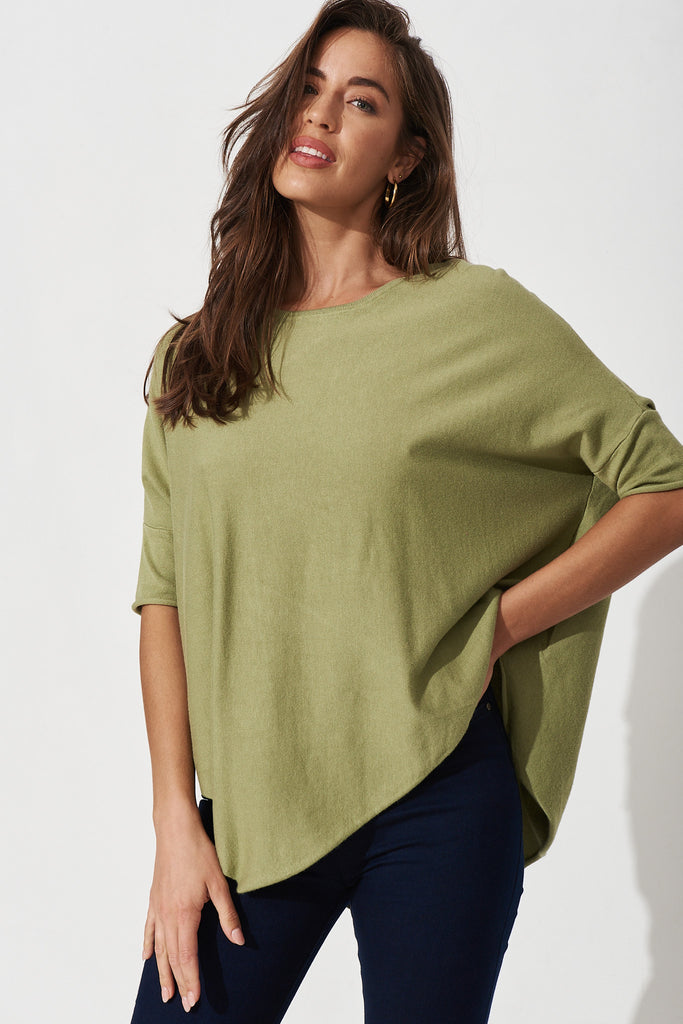 Eye To Eye Knit Top In Sage - Front