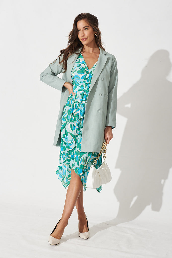 Kaylee Midi Dress In Green Floral Print - Full Length Styling