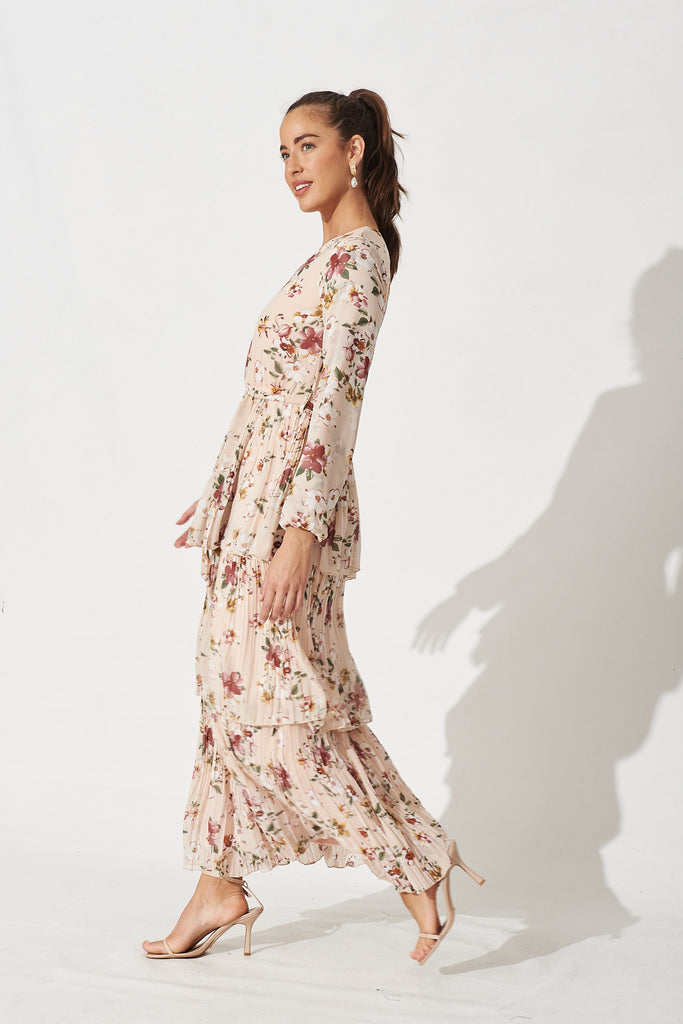 Shally Maxi Dress in Apricot Floral - Side