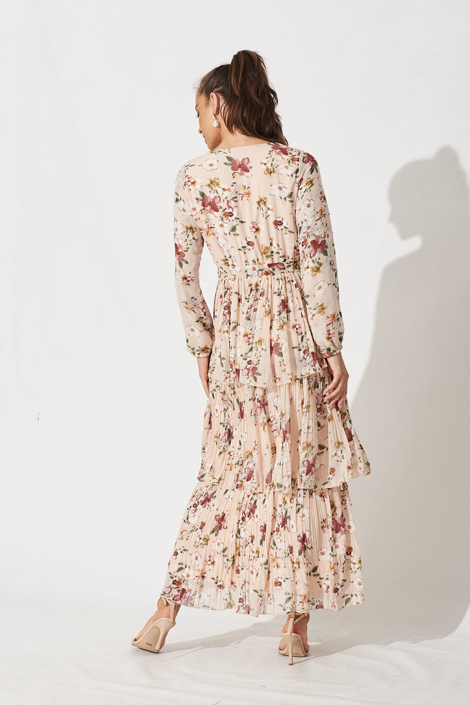 Shally Maxi Dress in Apricot Floral - Back