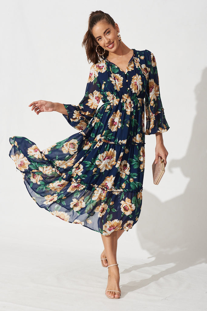Melline Maxi Dress in Navy Floral - Full Length