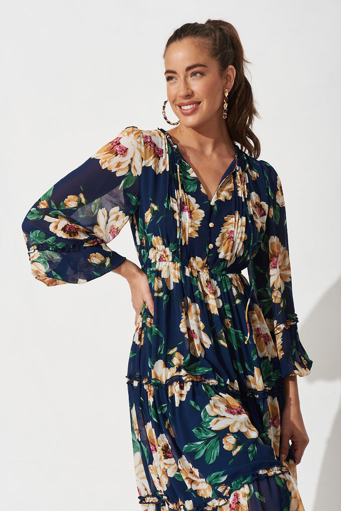 Melline Maxi Dress in Navy Floral - Front