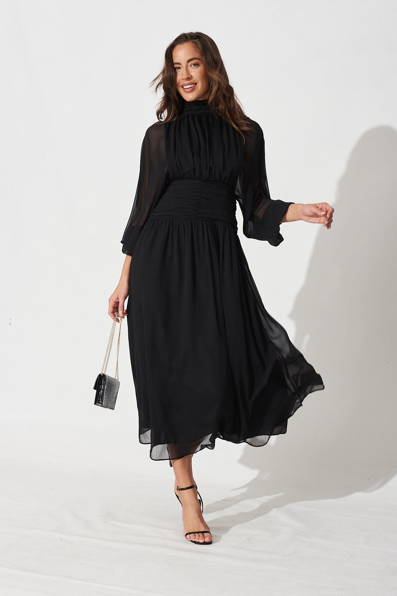 Rosamund Maxi Dress In Black Chiffon - Full Length