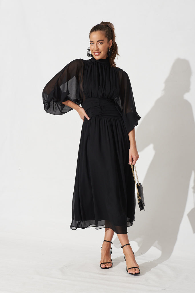 Rosamund Maxi Dress In Black Chiffon - Full Length