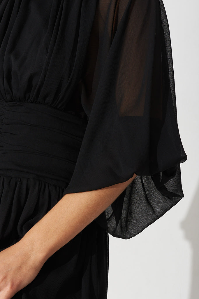 Rosamund Maxi Dress In Black Chiffon - Detail