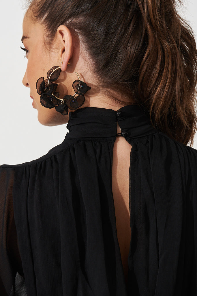 Rosamund Maxi Dress In Black Chiffon - Detail