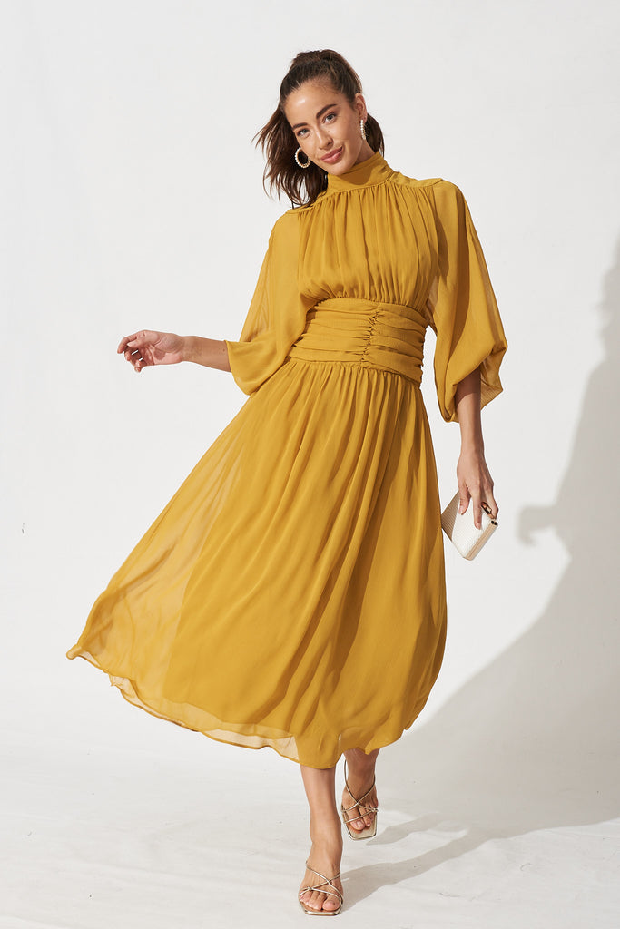 Rosamund Maxi Dress In Mustard Chiffon - Full Length