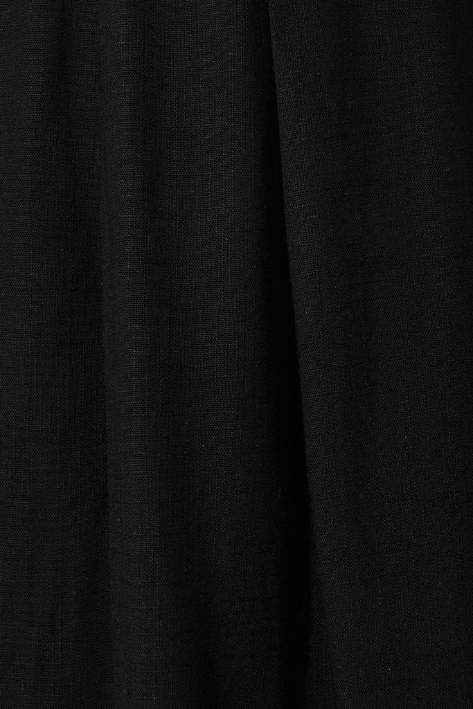 Bailey Midi Skirt In Black Linen - Fabric