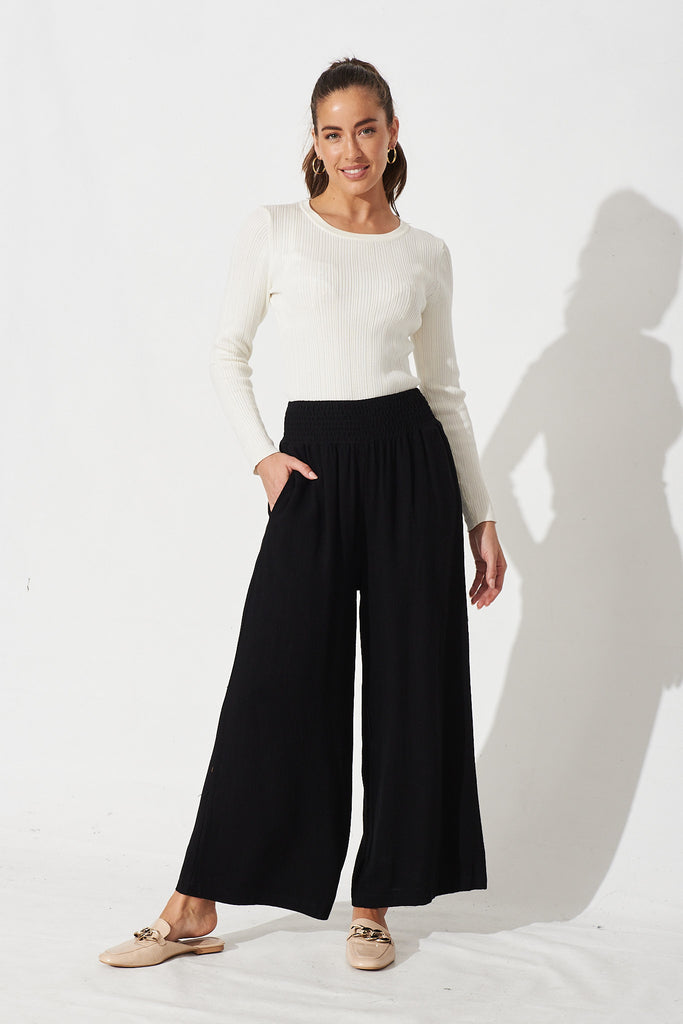 Teselar Pants in Black Linen Blend - Full Length