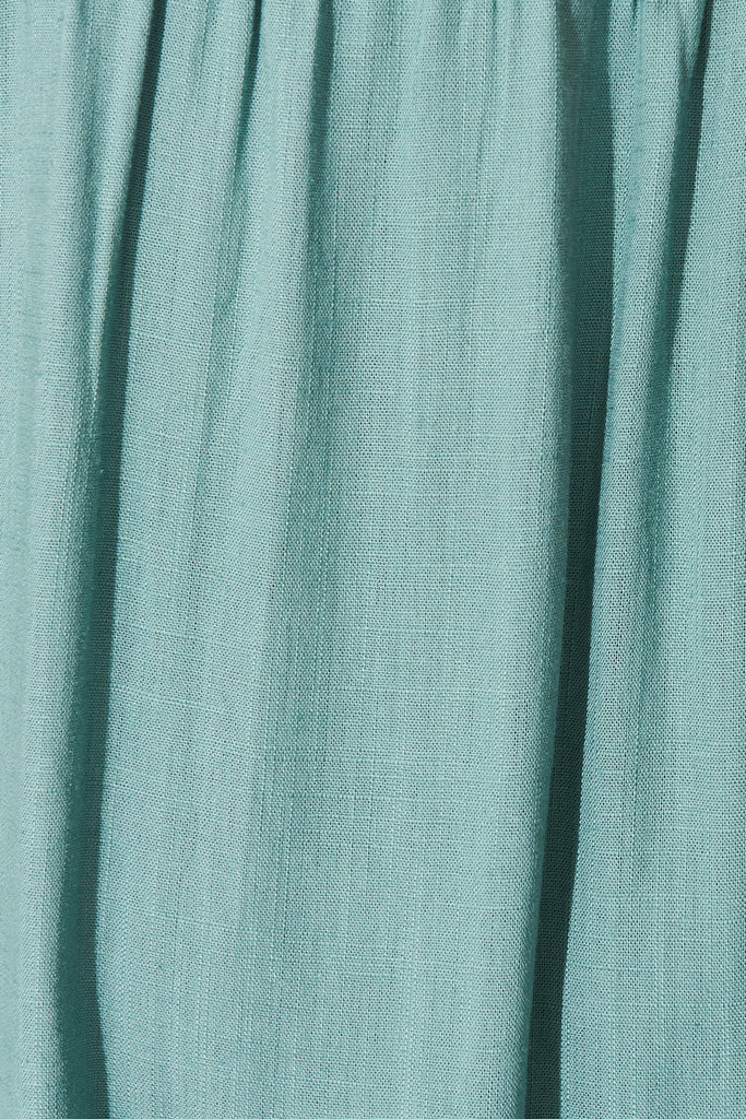 Marvela Midi Shirt Dress in Teal Linen Blend - Fabric