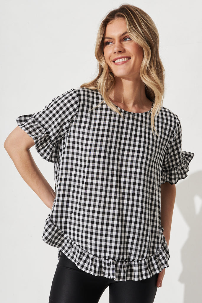 Catharina Top in Black and White Gingham - Front