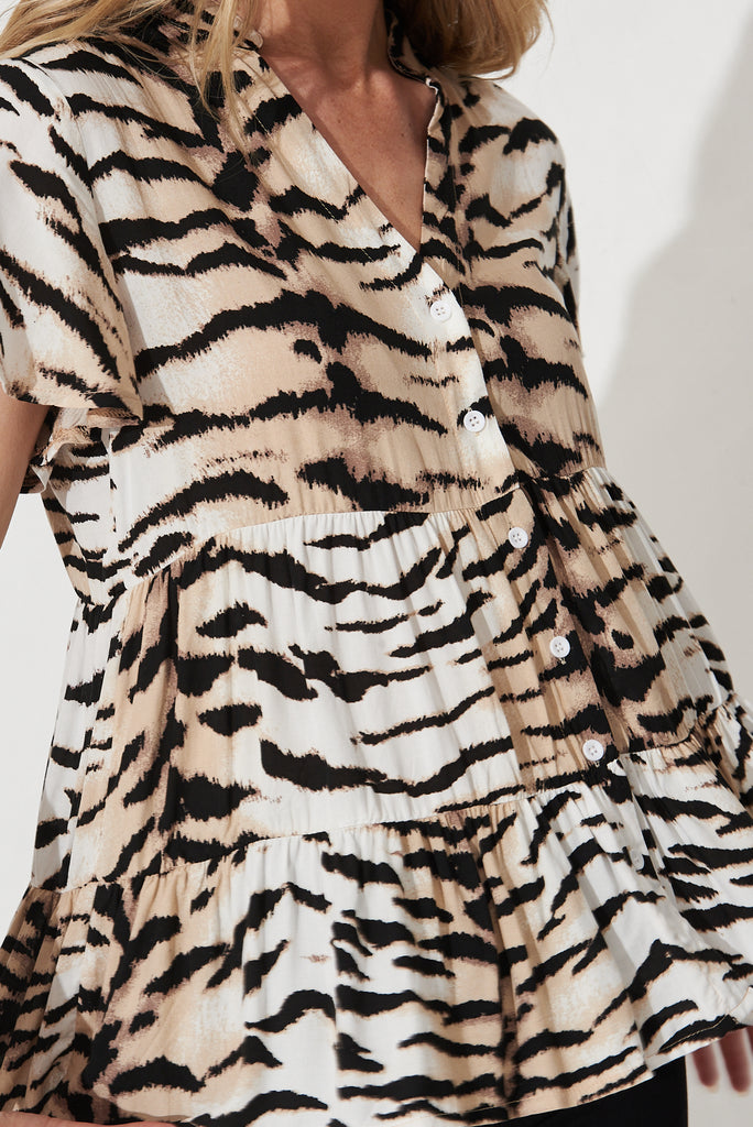 Merla Top in Brown Tiger Print - Detail