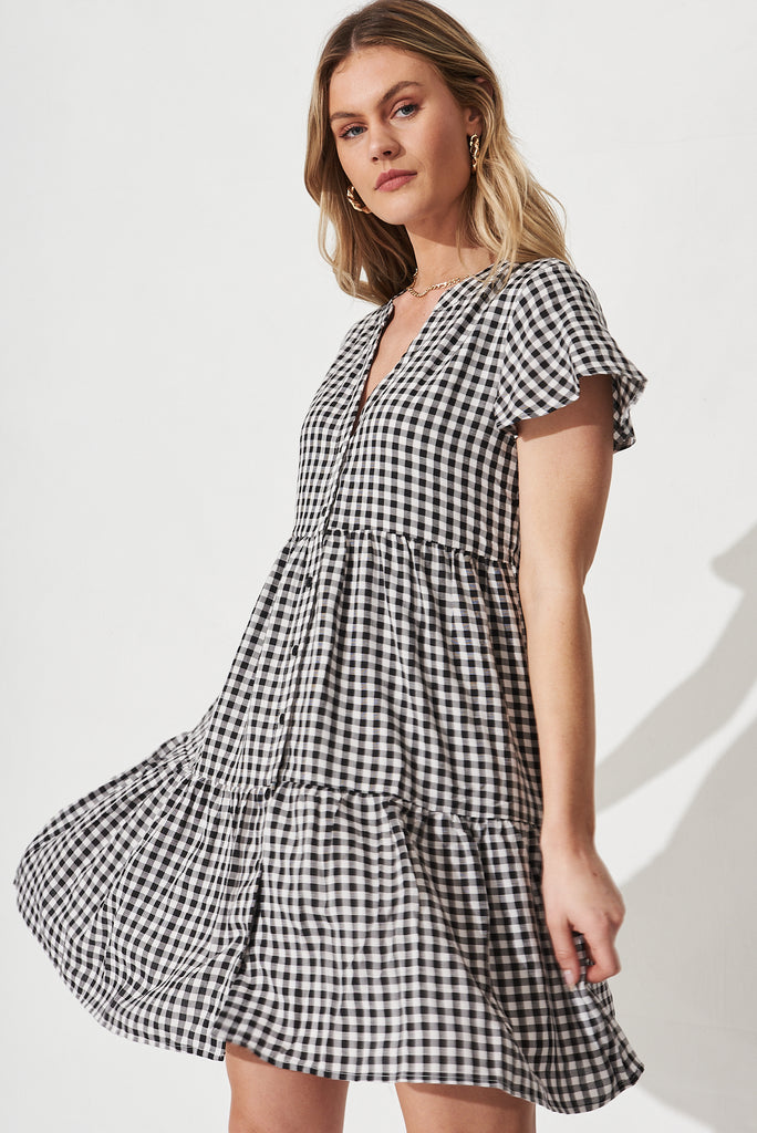 Shelta Shirt Dress in Black and White Gingham - Front