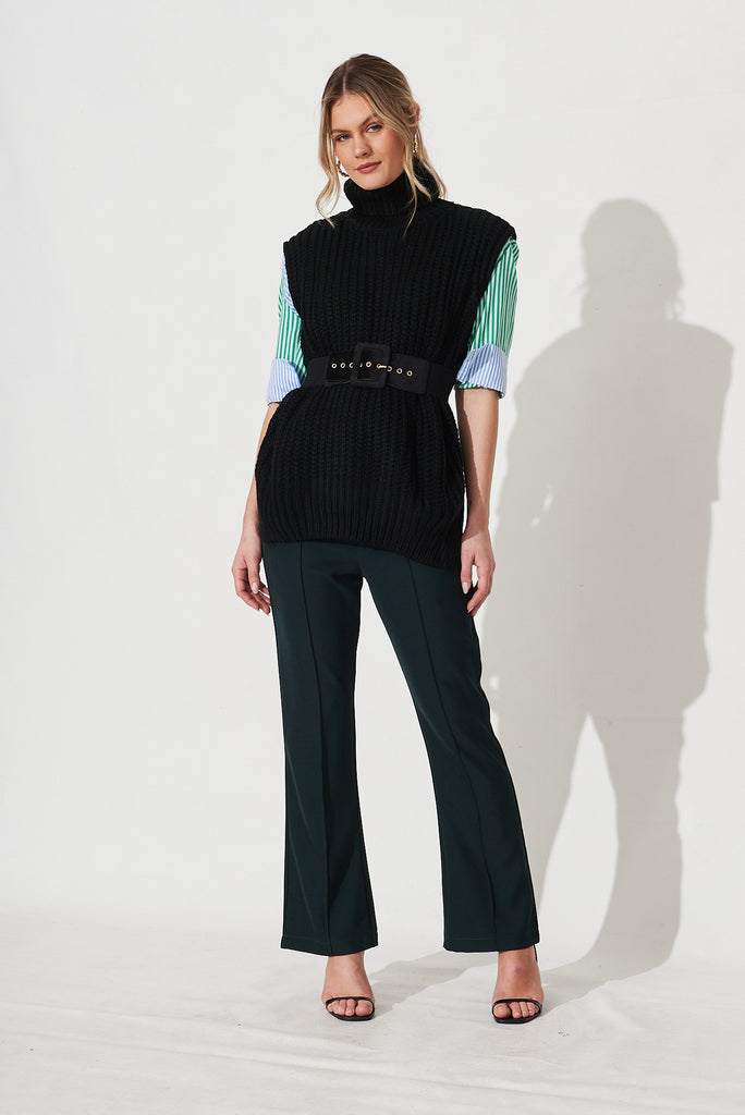 Evelyna Knit Vest In Black - Full Length Styling