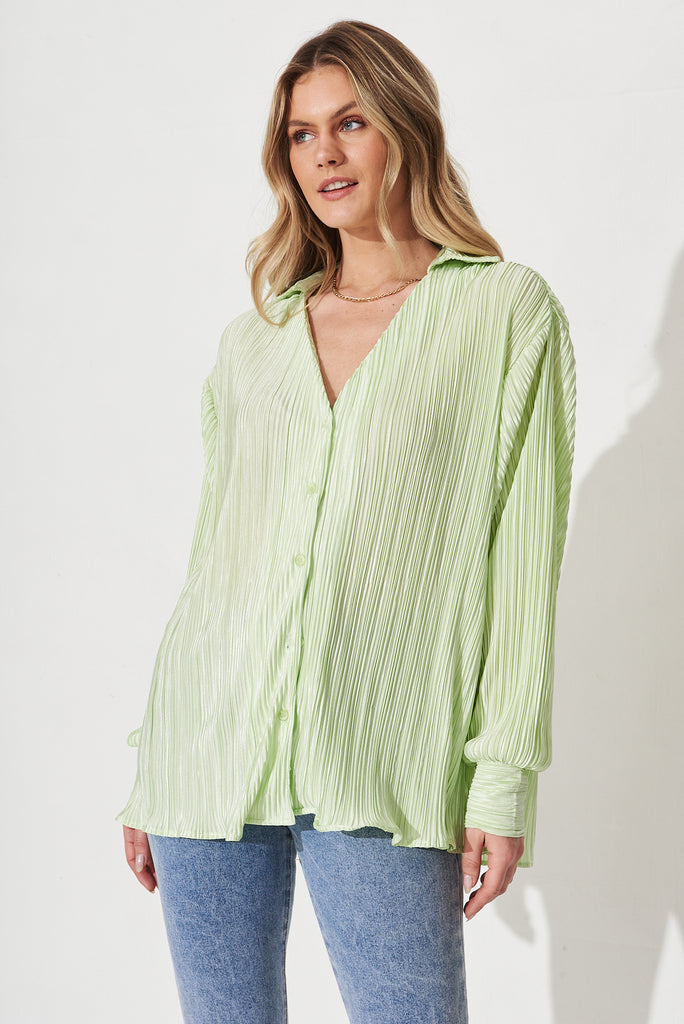 Sherida Shirt In Mint Plisse - Front