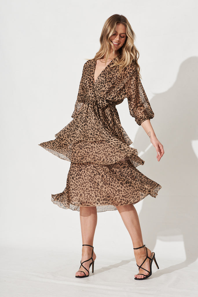 Mirella Midi Dress In Leopard Chiffon - Full Length