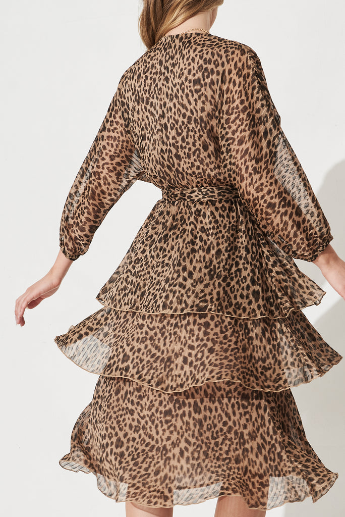 Mirella Midi Dress In Leopard Chiffon - Back