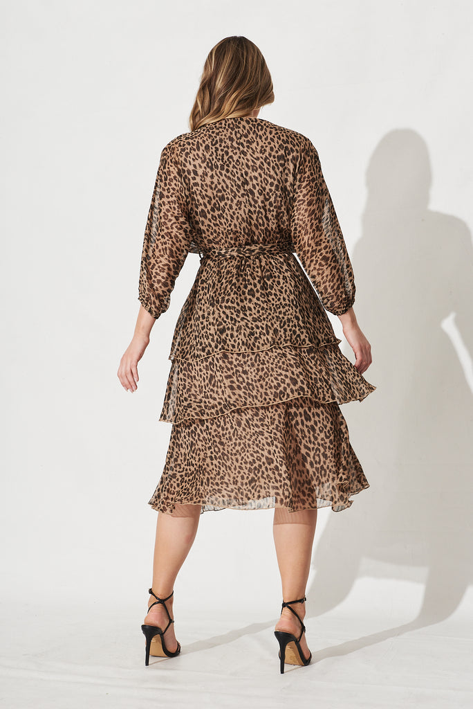 Mirella Midi Dress In Leopard Chiffon - Back