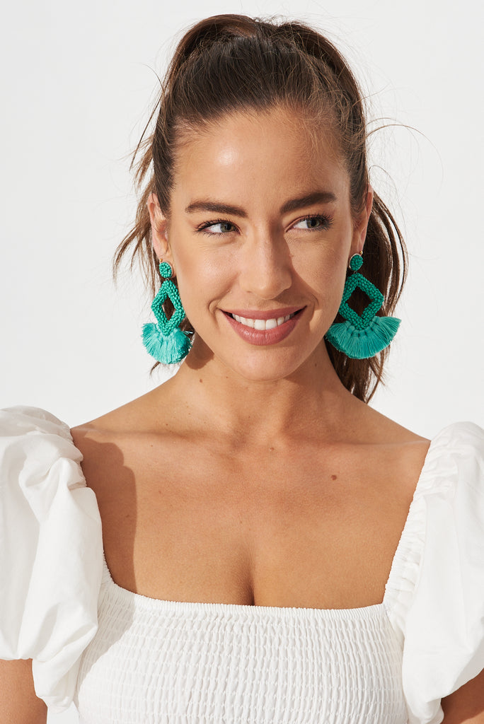 August + Delilah Villa Tassel Earrings In Blue - front