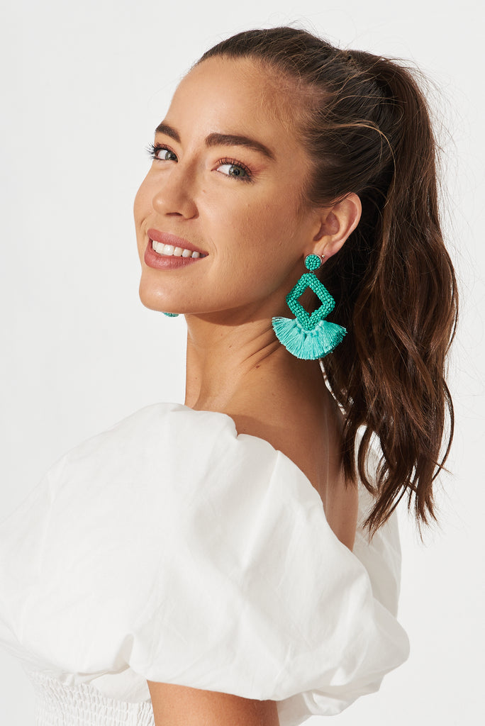 August + Delilah Villa Tassel Earrings In Blue - side