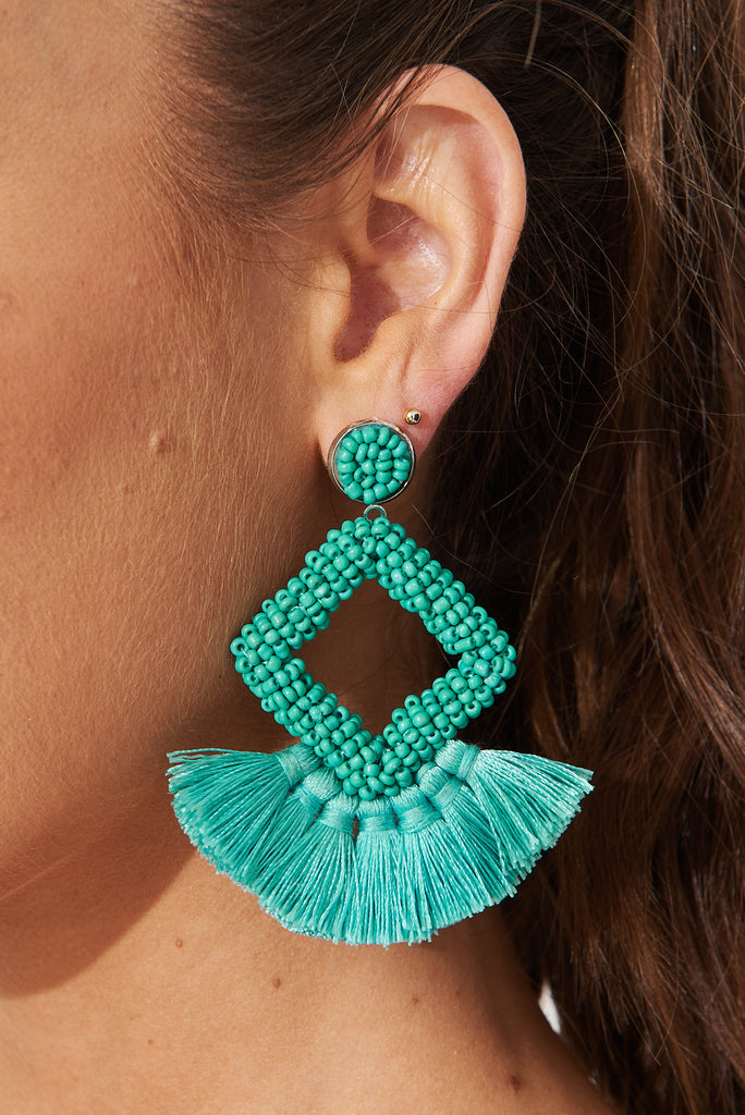 August + Delilah Villa Tassel Earrings In Blue - side