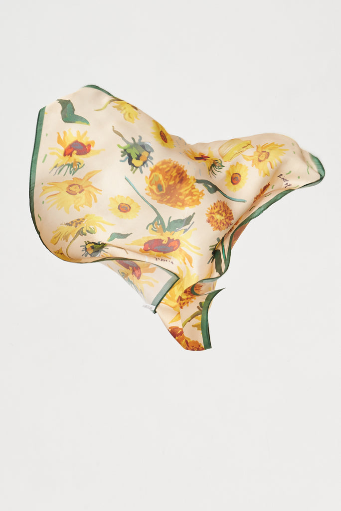 August + Delilah Megan Scarf In Beige With Yellow Floral Silk - front
