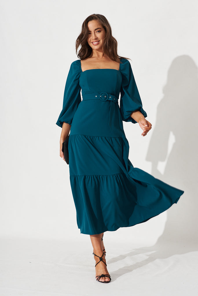 Arie Midi Dress In Teal - front