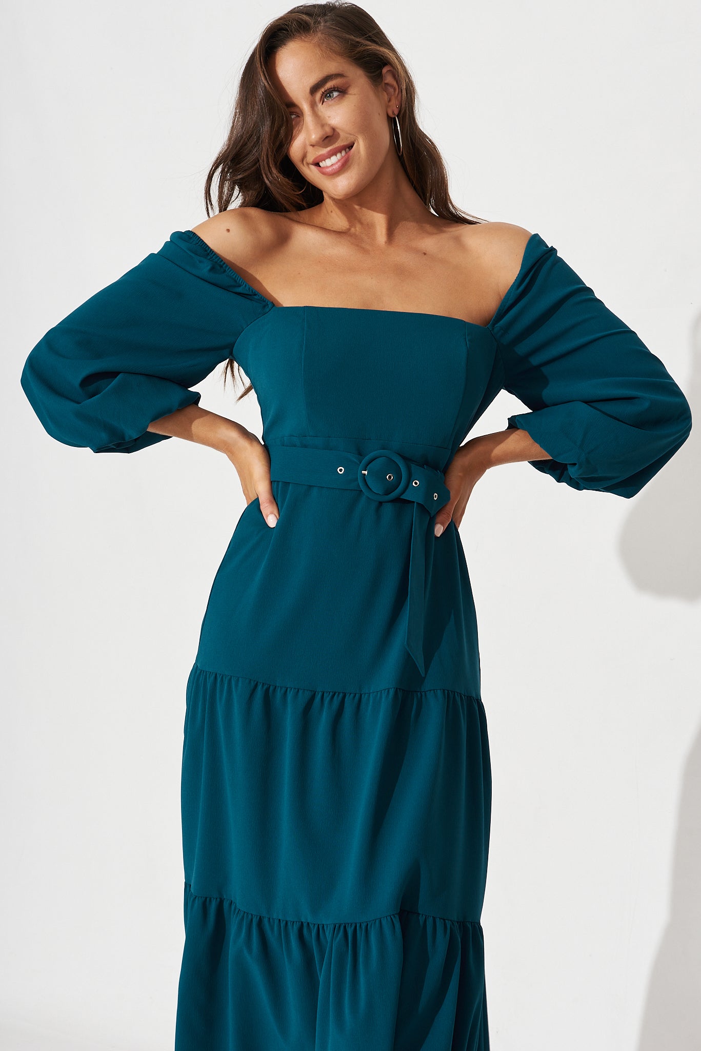 Arie Midi Dress In Teal - front