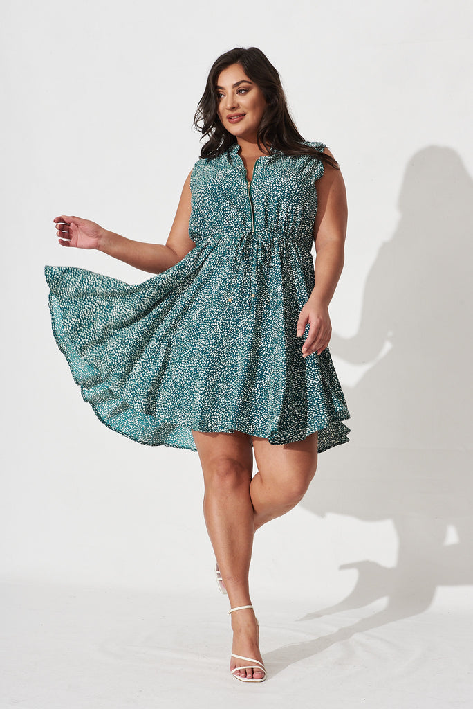 Danica Dress In Teal With White Speckle - full length