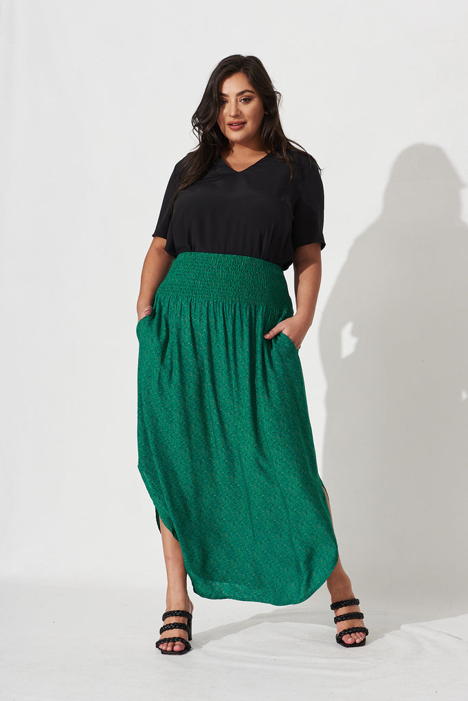 Roadtrip Maxi Skirt In Emerald Green Ditsy - full length