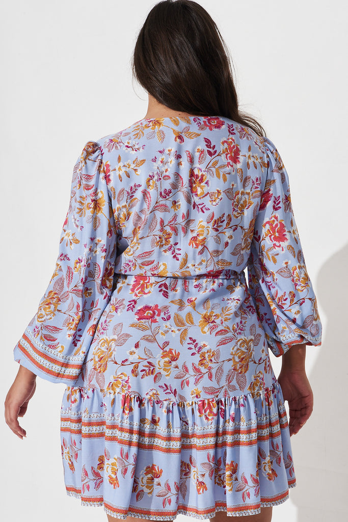 Norella Dress in Blue with Red Boho Floral - back
