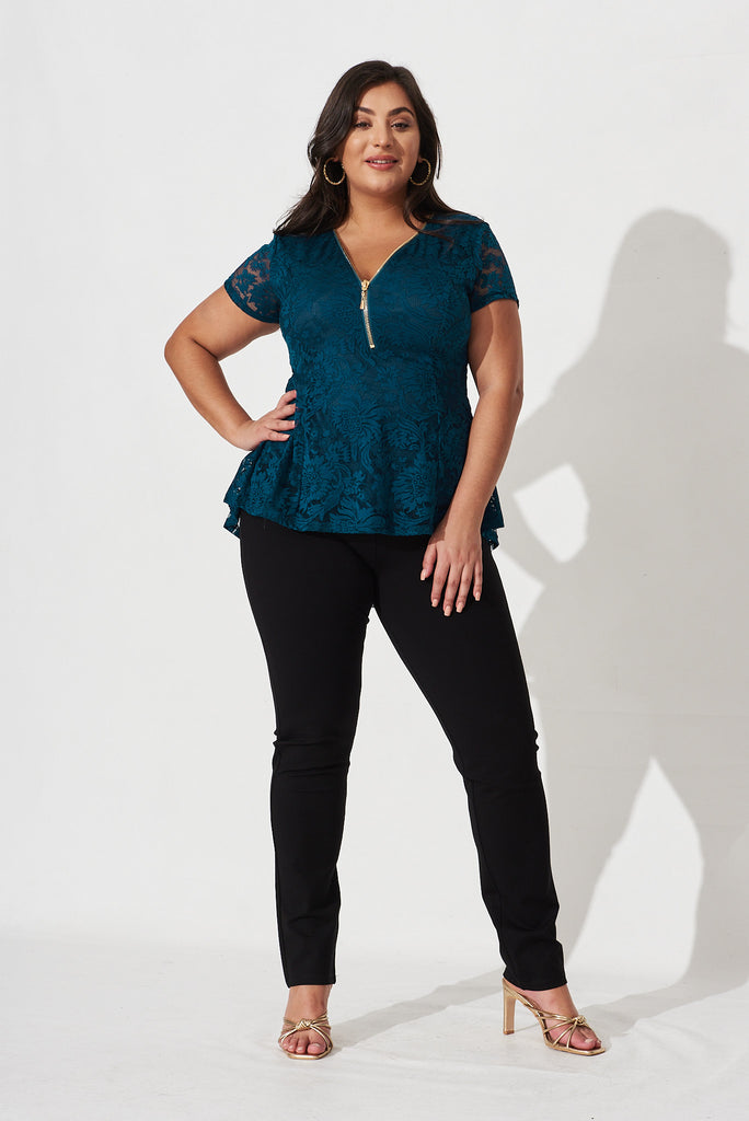 Firenza Lace Top In Teal - full length