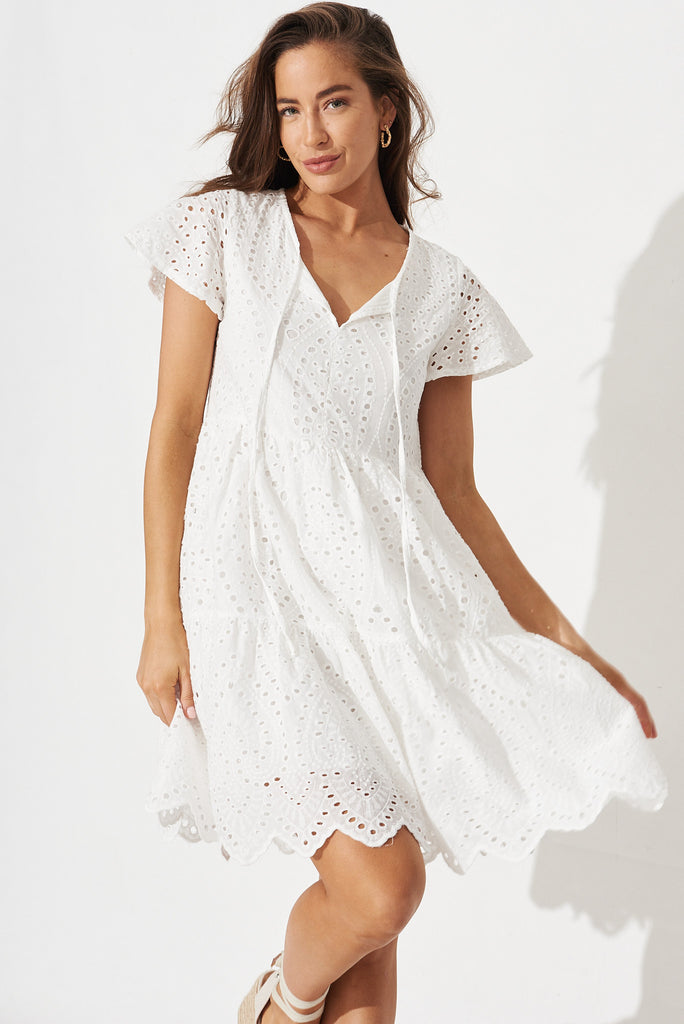 Terra Dress in White Broderie - front