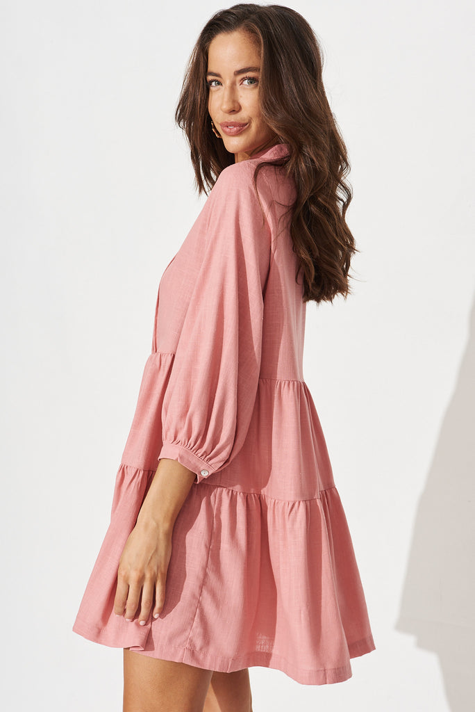 Caracelle Smock Dress In Blush Linen Blend - side