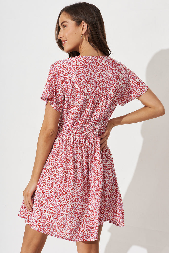 Kylana Dress in Pink with Red Floral - back