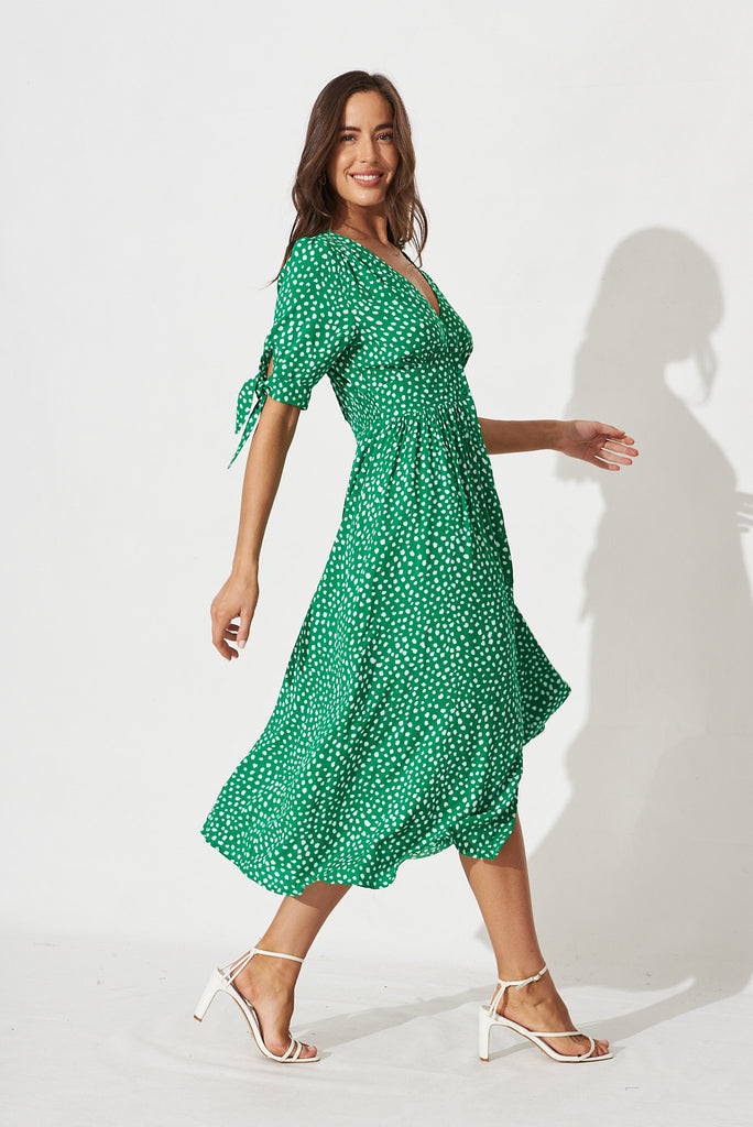 Akari Midi Dress In Green With White Speckle - side
