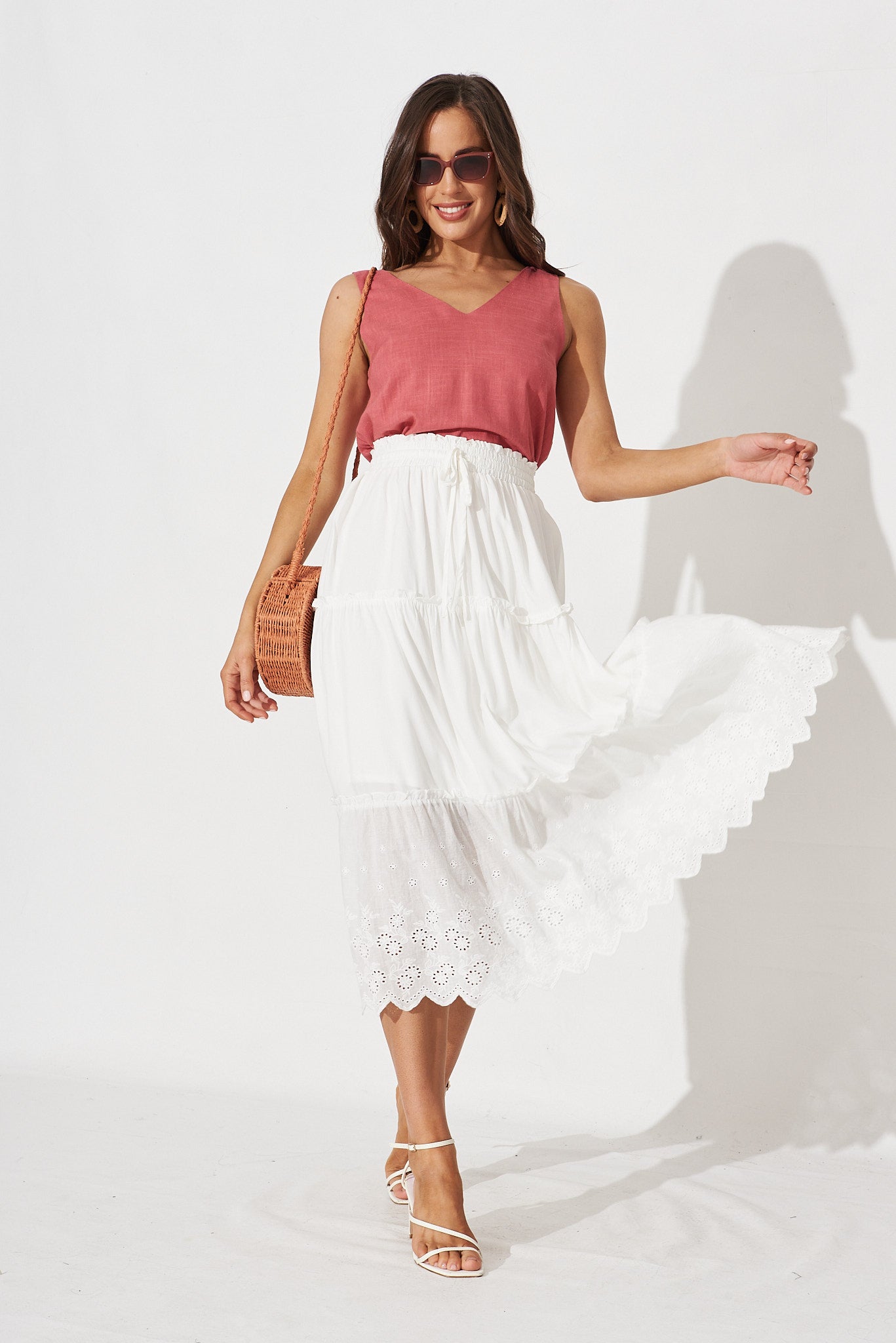 Hidie Midi Skirt In White Lace - Full length