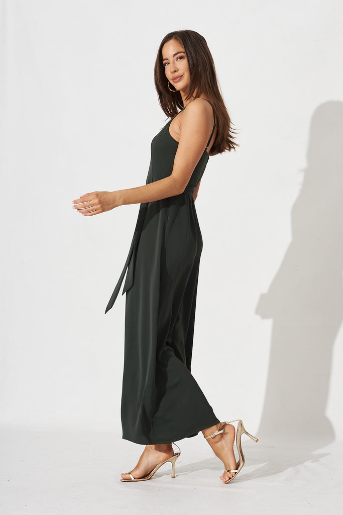 Clarice Jumpsuit in Green Satin - side