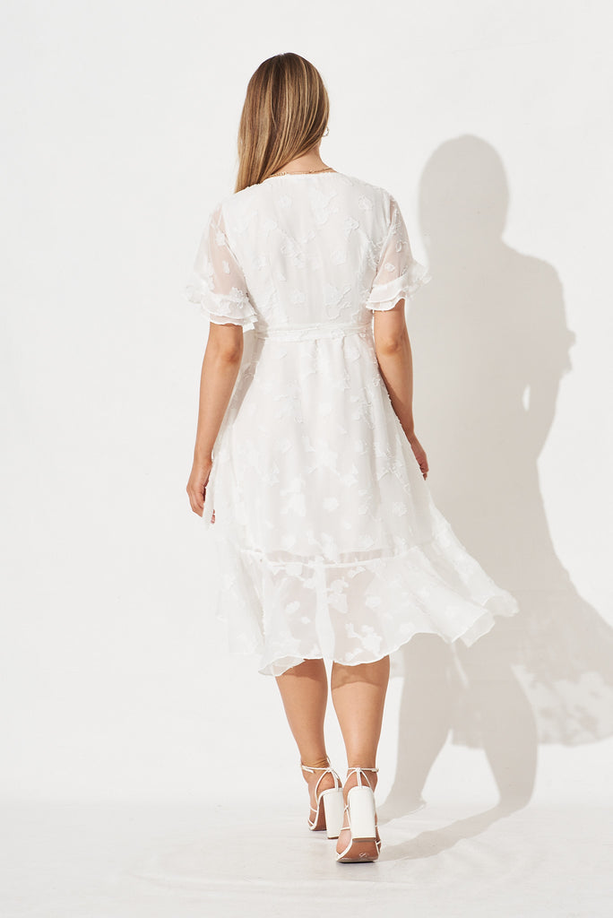 Felicidad Midi Wrap Dress In White Chiffon - back