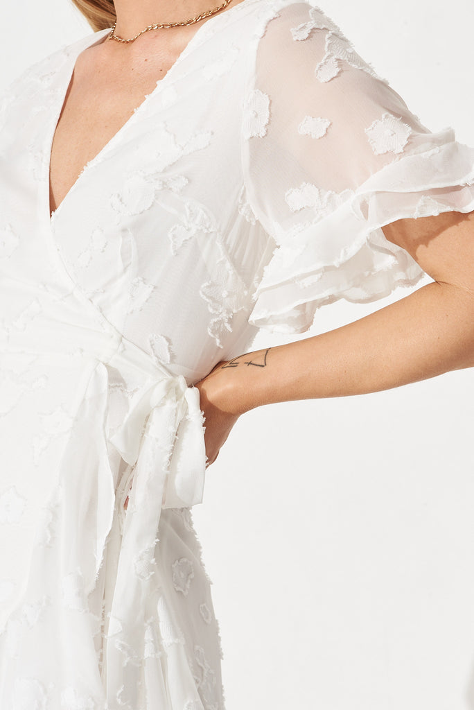 Felicidad Midi Wrap Dress In White Chiffon - detail