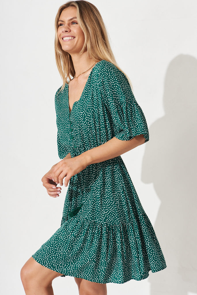 Giorgia Dress In Emerald With White Speckle - side