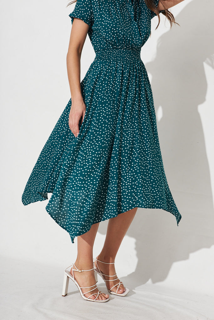 Colbie Midi Dress In Teal With White Spot - detail