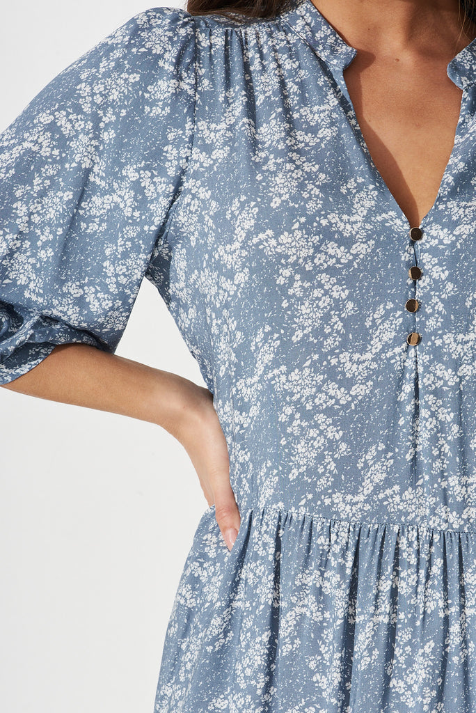 Alvie Smock Dress In Blue With White Print - detail